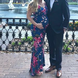Floral Off Shoulder Wrap Maternity Photoshoot Gown/Dress